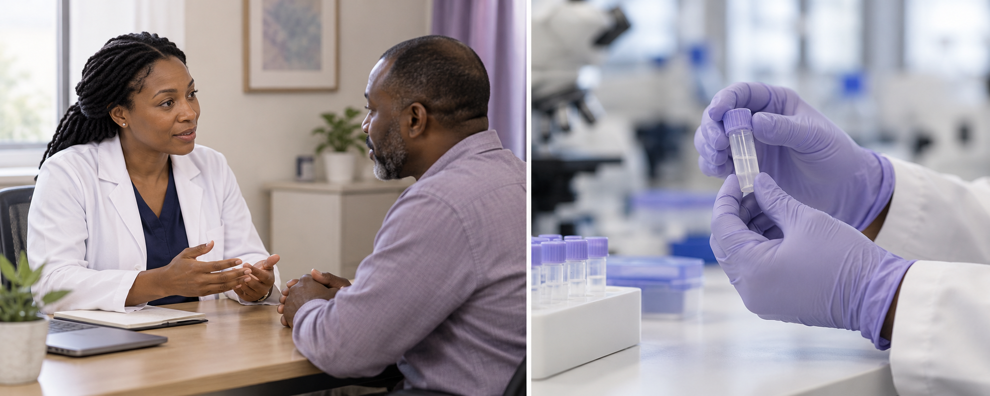AI-created consultation and laboratory illustration. Not NovaCell staff, patients or facilities.