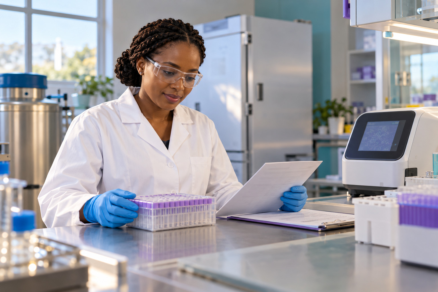 Illustrative receiving laboratory with trained personnel and a generic quality-review instrument